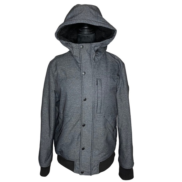 Levi's Soft Shell Hooded Sherpa Lined Utility Jacket Mens Gray Black Small - Picture 1 of 13